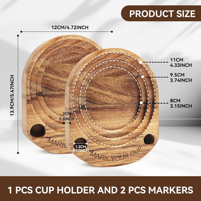 YAQUHO Party Cup Holder with Marker Slot, Acacia Wood Bathroom Cup Dispenser Mark Your Cup and Drink Up, Hosting Essential to Prevent Mix-Ups & Mark Your Cup for Birthdays, BBQs, Holiday Events - Image 3